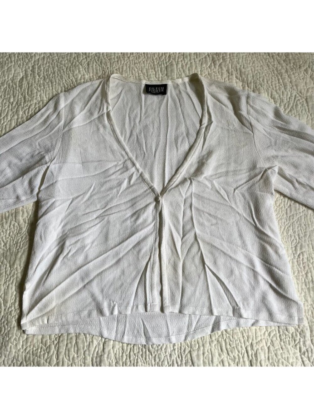 Eileen Fisher Womens Sweater White 100% Rayon 1 Button Cardigan Size Medium